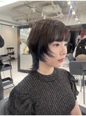 ＊ネオウルフカット！ミディアムウルフインナーカラー青ブルー