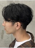 メンズ/アップバング/ツーブロックマッシュ/束感ショート波巻き