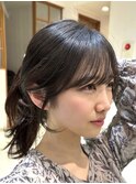 美髪アッシュグレージュ韓国レイヤーロングセミディ顔周り前髪