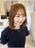 透明感ベージュカラー×ふんわりボブ