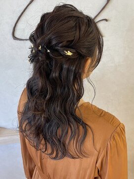 アレンジ/ハーフアップ/編みおろし/お呼ばれヘア/ダウンスタイル