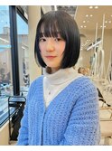 切りっぱなしボブ／マロンベージュ／ミルクティカラー