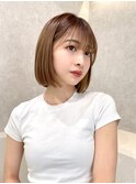 前下がりボブ/切りっぱなし/内巻きボブ/大人可愛い/薄めバング