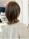 福山美容室 切りっぱなし外ハネウルフベージュcaaryキャアリー
