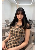 暗髪ミディアム_美髪ピンクブラウン切りっぱなしボブ