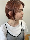20代30代ミニボブオレンジベージュ小顔美肌ストレート丸み