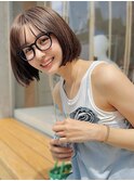 ナチュラルボブ前下がりミニボブ前髪あり