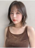 アプリコットオレンジイヤリングカラー外ハネボブくびれヘアa