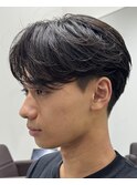 メンズセンターパートウルフセンターパートニュアンスパーマ襟足
