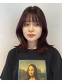 ワインレッド♪顔まわりカット　暖色カラー　ウェーブヘア