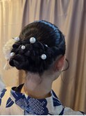浴衣ヘア　みつあみアレンジシニヨン