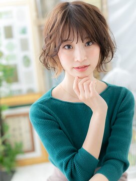 カバーヘア ブリス 上尾西口店(COVER HAIR bliss) イヤリングカラー韓国風ゆるふわボブパーマA4上尾20代30代40代