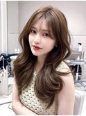 顔まわりミディアムレイヤー小顔セミロングシースルーバング前髪