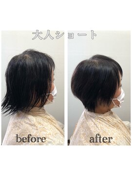 ヘアーメイク クーラ 行橋店(Hair make CURA) 大人かわいい/くびれヘア/ふんわり丸みショート/40代50代60代