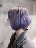 ペールラベンダー ブルーバイオレット裾カラー×ショートボブ