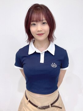 キャパ セントラル 天神 大名店(CAPA central) ボブレイヤー くびれヘア チェリーブラウン 顔周りカット 外ハネ