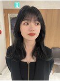 小川/ブリーチなしブルーブラックミディアムレイヤー顔まわり