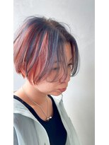 ヘアーループレル(Hair ruup Rell design works)&nbsp;「ブルー×オレンジの透明感カラーで魅せる大人ショートボブ」