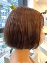 ジーナ 福岡天神(Zina)&nbsp;ショートパーマぱっつんボブ暖色系カラーオレンジブラウン