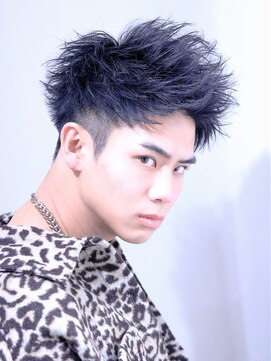 ネイビー(NAVY) アップバング短髪ベリーショート黒髪ジェットツーブロック