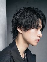 メンズ前下がりツイストスパイラルパーマツーブロックウルフ