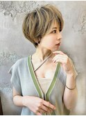 ブリーチ 学割 オリーブベージュ レイヤーカット リタッチ