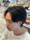 センターパートスパイラルパーマツーブロック刈り上げメンズヘア