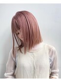 切りっぱなしボブ×ピンクベージュ［福岡/天神/大名/美容室］