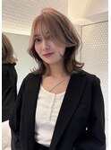 渋谷ブリーチカラーミディアムレイヤーミルクティーベージュ韓国