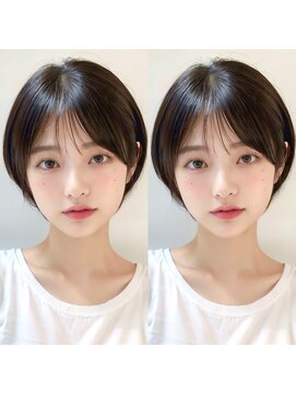 丸みショートボブ×透け前髪｜小顔メテオカラー