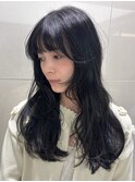 フェイスレイヤー　暗髪　ロング　地毛風カラー