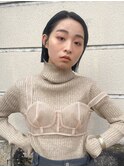 タイトヘアセット ウェット 切りっぱなし ボブ 暗髪 前髪なし