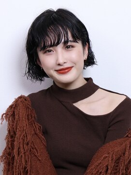 ピークアブー 原宿ハラカド(PEEK-A-BOO) ショートボブパーマ黒髪前髪ありウェットウェーブ