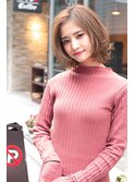 ひし形ショート前髪大人かわいいココアブラウンフリンジウェーブ