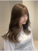 ベージュカラー/ブリーチなし透明感カラー/顔まわりレイヤー