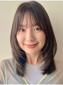 顔まわりレイヤー/くびれヘア/アプリコットオレンジ夏/20代/30代