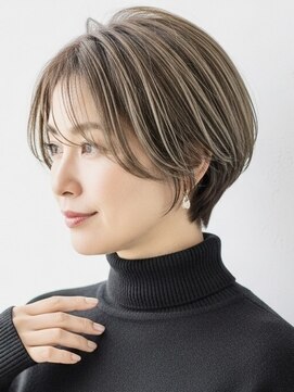 アイニ 河内小阪店(aini) 白髪ぼかしカラー白髪ぼかしハイライト大人ショート30、40、50代