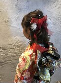 リボンを使ったアレンジ 着物まとめ髪セット　ダウンスタイル