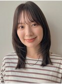 顔まわりレイヤー/くびれヘア/イメチェン/アプリコットオレンジ