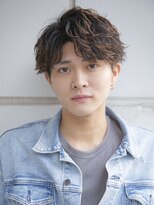 メンズスパイラルパーマアップバングショート