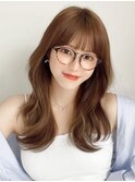 デジタルパーマ前髪パーマ韓国くびれミディアムチェリーブラウン
