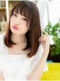斜めバングミルクティーピンク内巻きセミディc6大宮20代30代40代