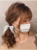 リボンアレンジサイドポニー
