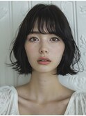 イメチェン　外はね　ボブ　美髪　ワイドバング　ブルーブラック