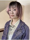 デザインカラー_ウルフボブ_ホワイトピンク