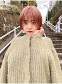 ピンクベージュ/ボブ/顔まわりカット