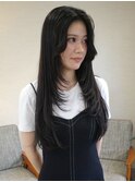 ロングレイヤー 黒髪 前髪なし センター分け【鹿児島中央駅】