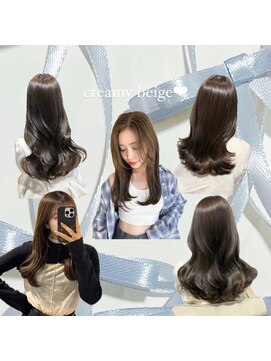 ティア 青山(Tia.) 韓国風/くびれヘア/ロングヘア/前髪/オリーブベージュ/小顔