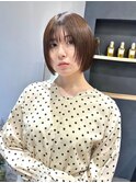 島田/マロンベージュ くすみベージュ顔まわりレイヤーボブ 大人