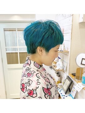 レンク(LENC) Coast.アニ髪×ブリーチ×ターコイズグリーン×ベリーショート